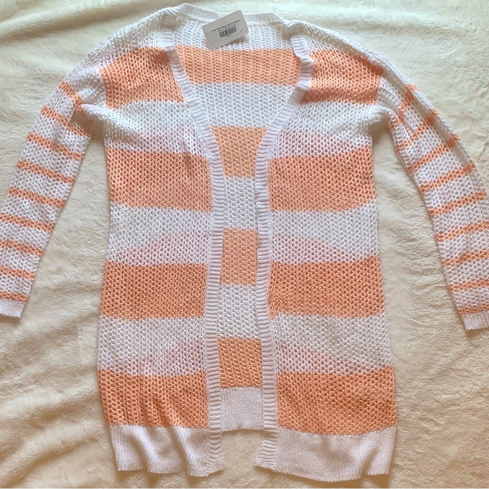 Coral Multi Stripe Open Cardigan